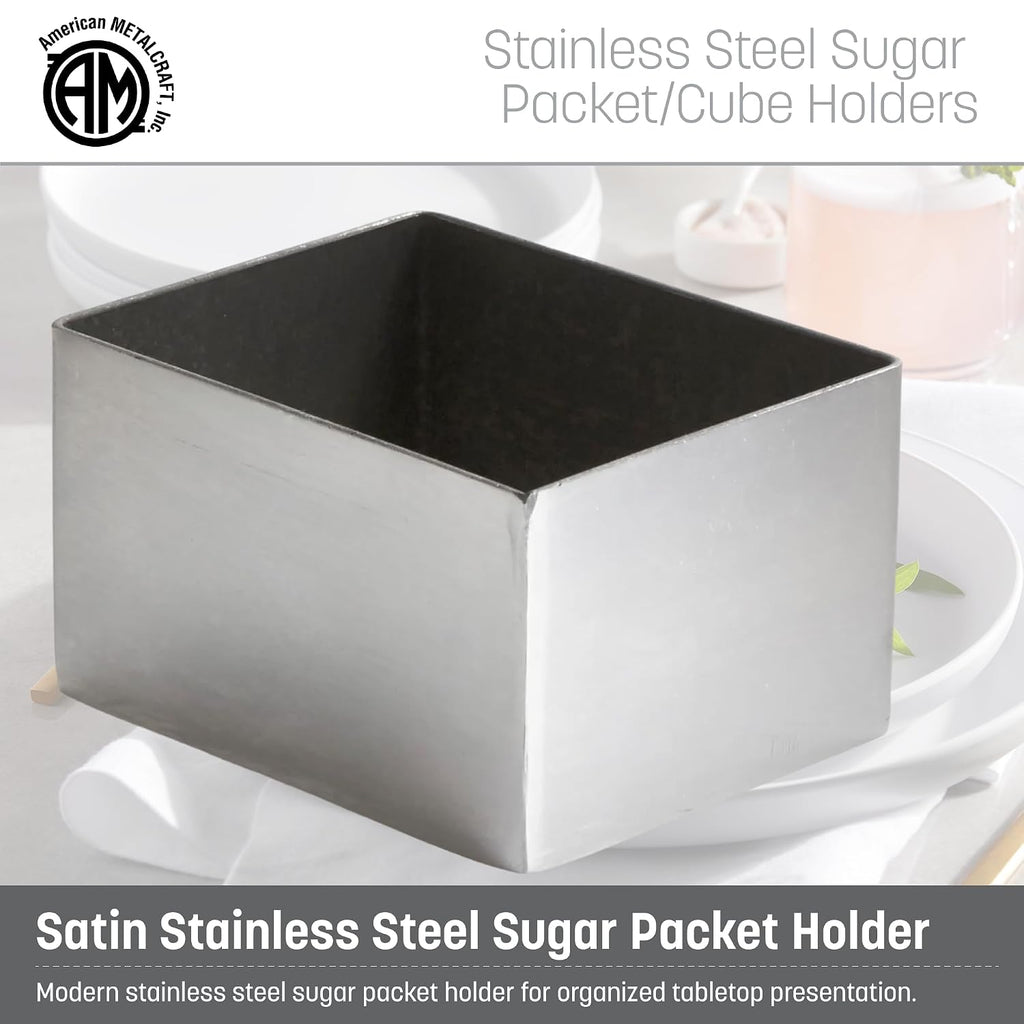 SSPH4 Stainless Steel Rectangular Sugar Packet Holder, 2.75" L x 3.25" W, Satin Finish , Silver