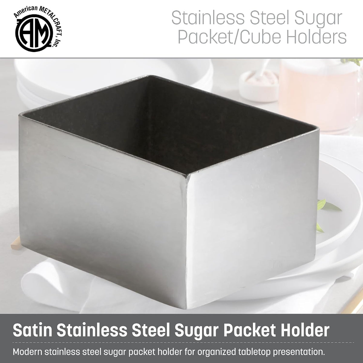 SSPH4 Stainless Steel Rectangular Sugar Packet Holder, 2.75" L x 3.25" W, Satin Finish , Silver