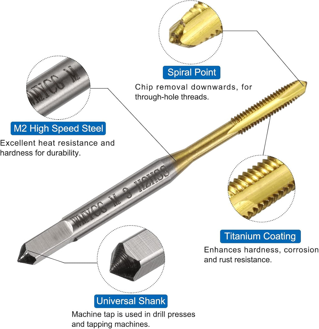 uxcell Metric Tap & Drill Bit Set, 2pcs M3 x 0.5 Spiral Point Thread Taps Titanium Coated and 2pcs 2.5mm Twist Drill Bits Roasted Yellow, Screw Tapping Threading Tools