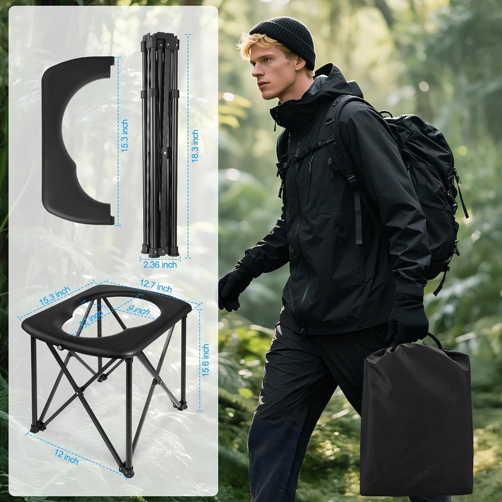 15.6'' Portable Toilet for Camping, Ultralight Foldable Camping Toilet 2-Second Setup, 350LBS Portable Potty for