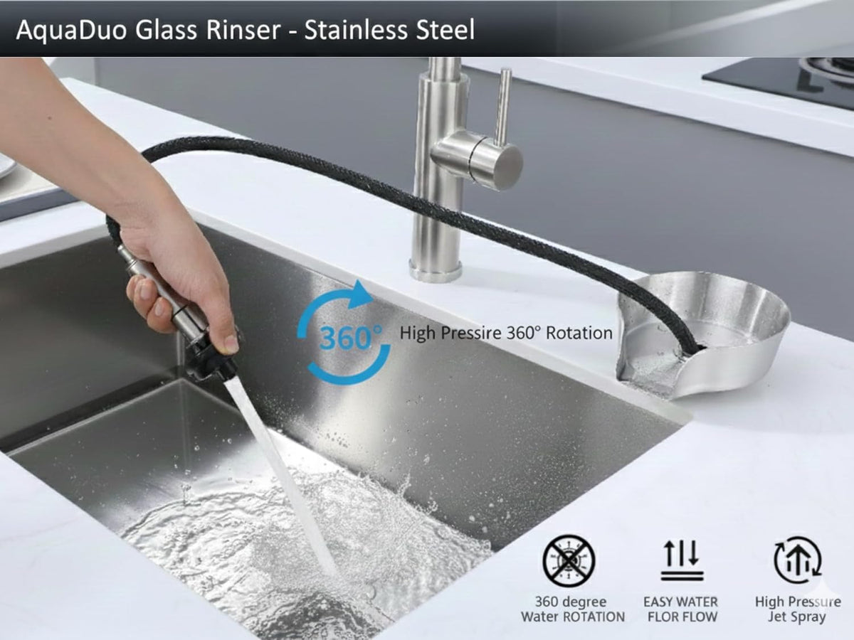AquaDuo Glass Rinser & Kitchen Sink Sprayer Stainless Steel, Brushed Nickel