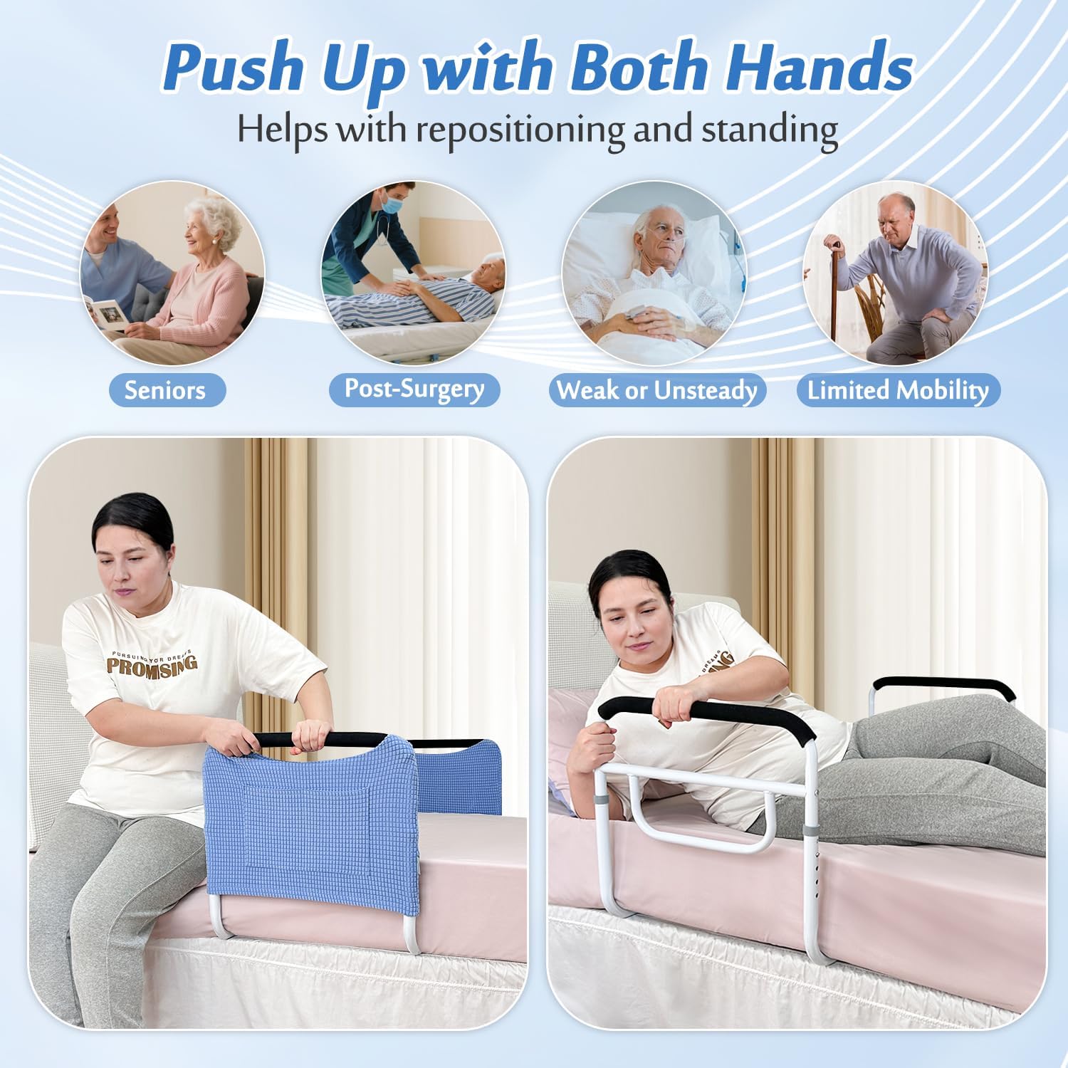 Double Bed Rail, U Bar for Medical Bedside Safety Assisting Rails, Railing Support for Elderly Adults Under Mattress