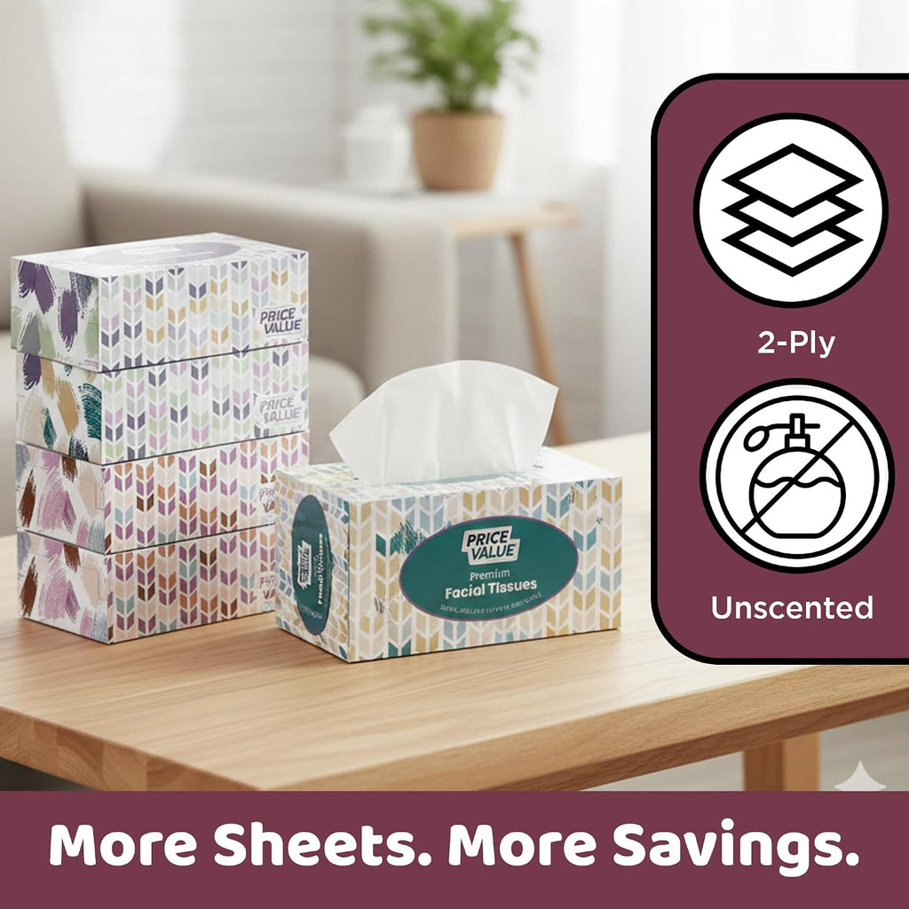 Facial Tissues Cube Boxes, Soft 2-Ply, 230 Sheets, 4 Pack