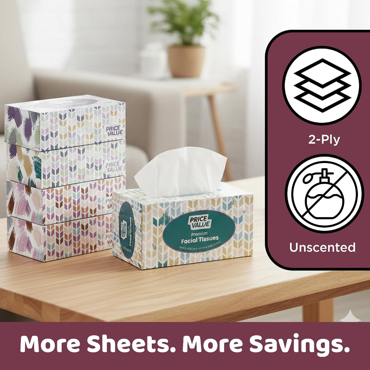Facial Tissues Cube Boxes, Soft 2-Ply, 230 Sheets, 4 Pack