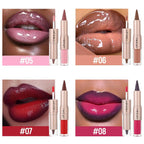 2Colors Dual-Ended Brown Lip Liner Lip Gloss Set, Nude Ombre Lipstick