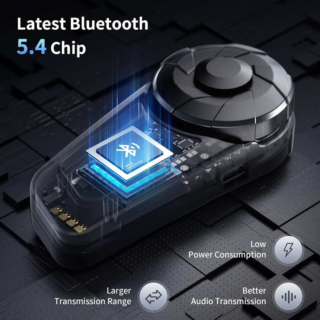 FX-S Motorcycle Bluetooth Headset V5.4, 2-Way Helmet Intercom Communication System with IP67 Waterproof, CVC Noise