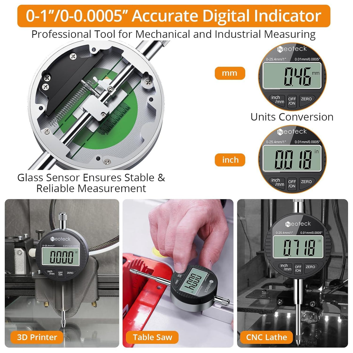 Neoteck Digital Dial Indicator Gauge and Magnetic Base Set, Storage Case