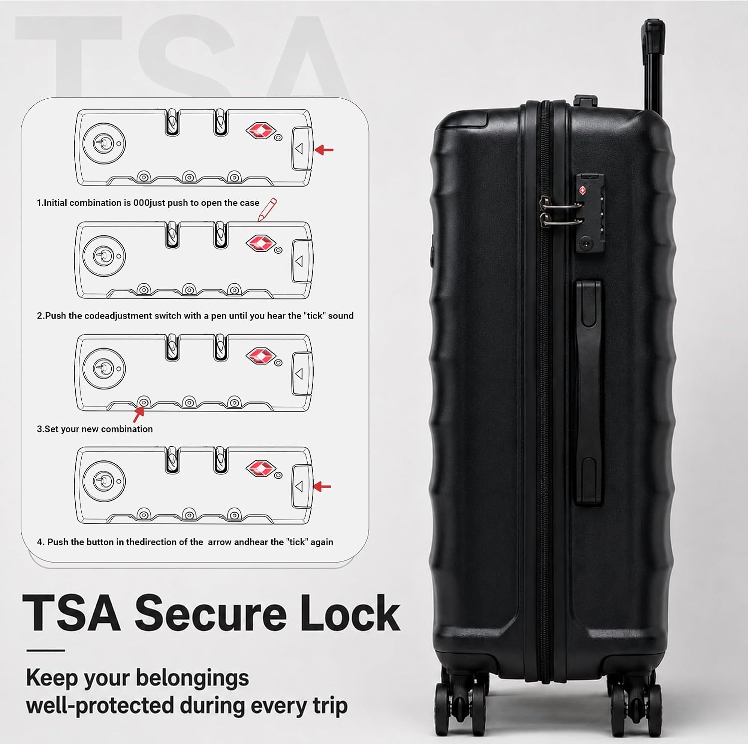 Luggage Sets, 5 Piece Durable Suitcase Set with Spinner Wheels, ABS Hard Shell Lightweight Luggage with TSA Lock