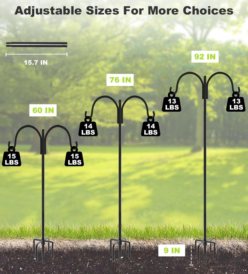 Double Shepherd Hooks for Outdoor, 92" Heavy Duty Bird Feeder Hangers Garden Hooks with 5-Prong Base, Outside Hanging