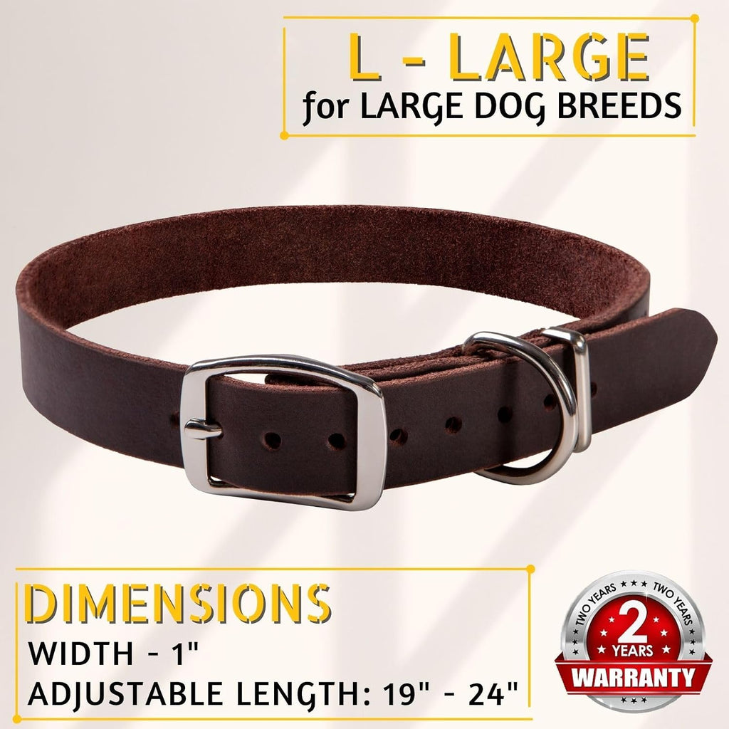 Classic Leather Dog Collar for Large Dogs, Adjustable 19-24"