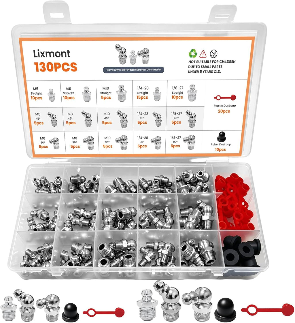 Grease Fittings Assortment 130PCS SAE & Metric Zerk Grease Fittings