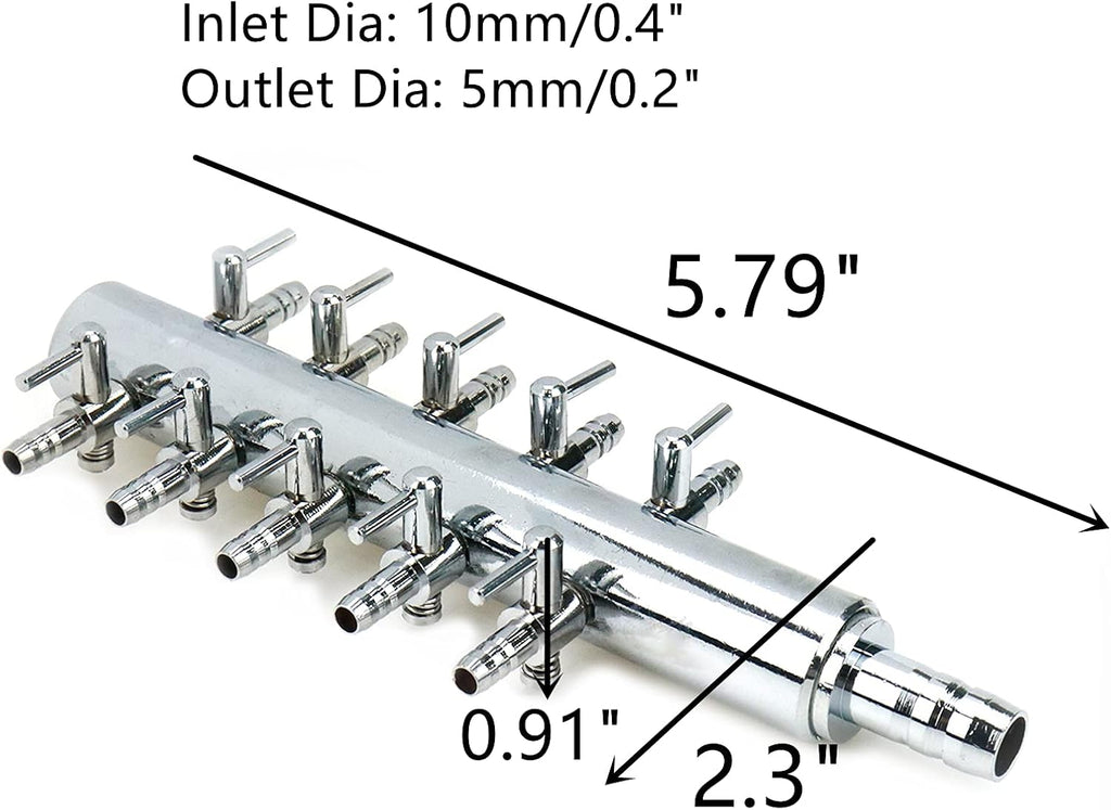Aquarium Air Manifold 10Way Inline Flow Splitter Lever Valves