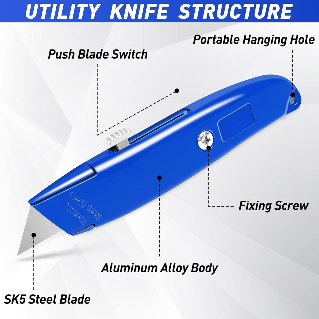 4 Pack Box Cutters Retractable Utility Knife with 10 SK5 Blades