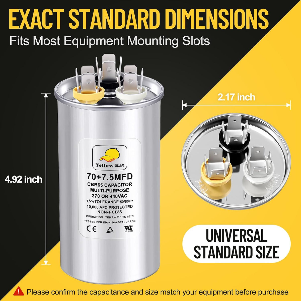 70+7.5 uF 70/7.5 MFD ±5% 370V/440V CBB65 Dual Run Round Capacitor for AC