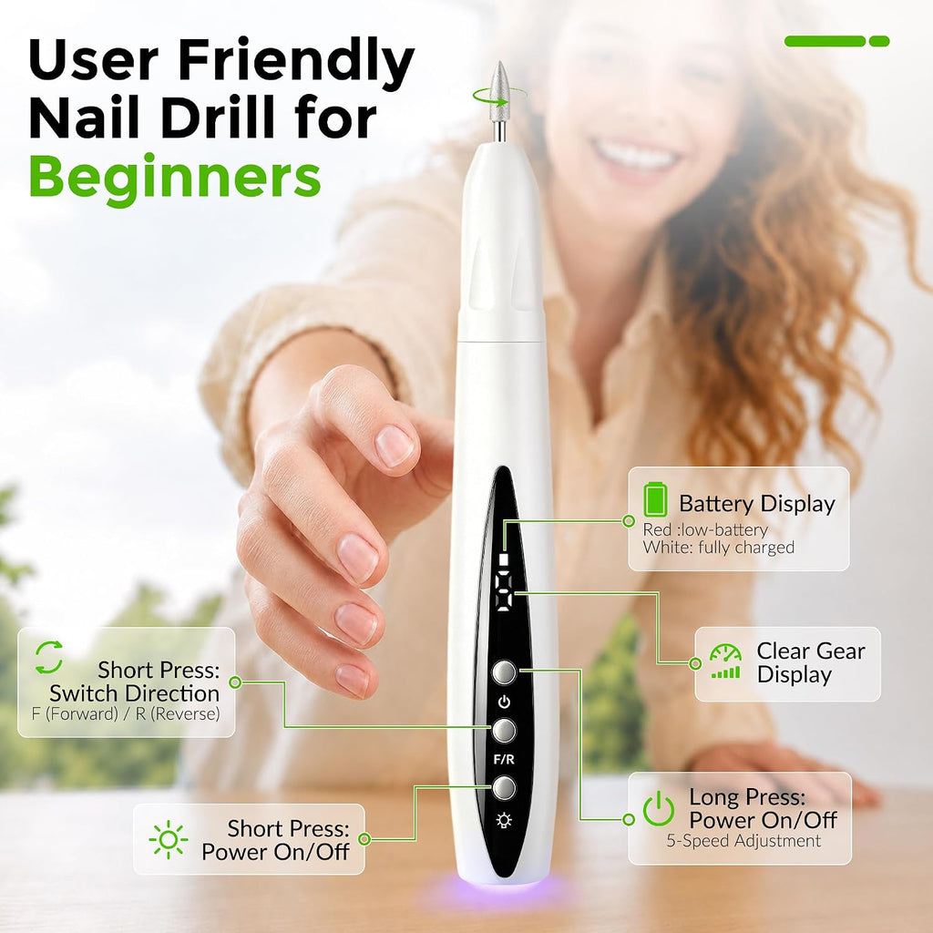 Portable Cordless Electric Nail Drill Kit with UV-LED Light for Beginners