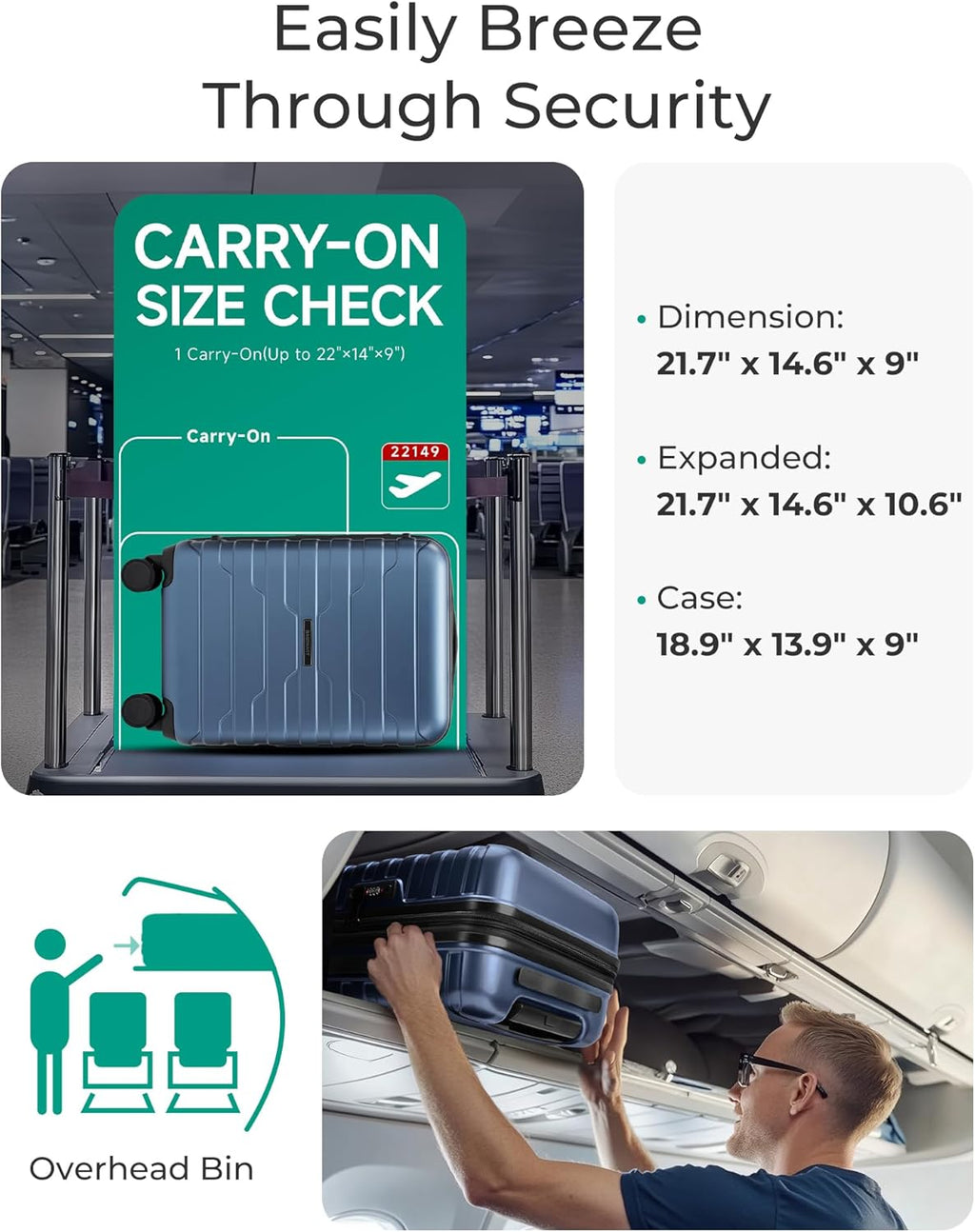Carry On Luggage 22x14x9 Airline Approved with Spinner Wheels,Lightweight 20 Inch Luggage with TSA Lock,Expandable
