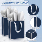 10 Pack Paper Gift Bags with Handle Tissue Paper, Navy Blue, Silver