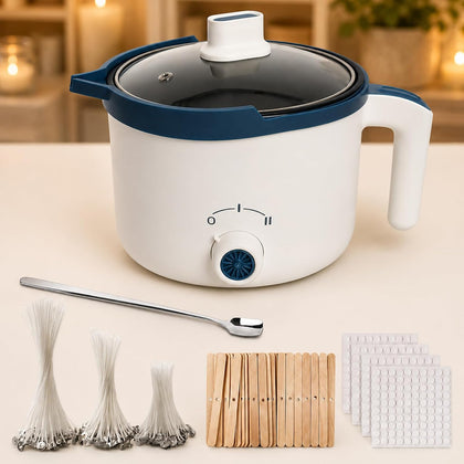 Wax Melting Pot for Candle Making, 1.8L Electric Candle Wax Melter | with Pouring Spout 90 Wicks 100 Wick Stickers 45