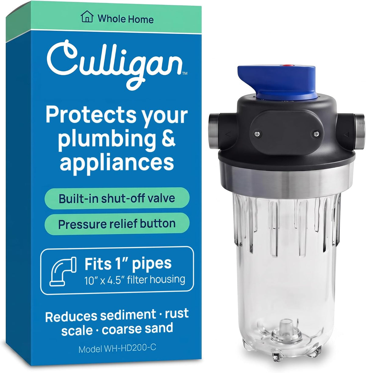 WH-HD200-C Whole House Water Filter System 1” Inlet/Outlet, Filter Sold Separately – Improve Tap Water Taste, Removes