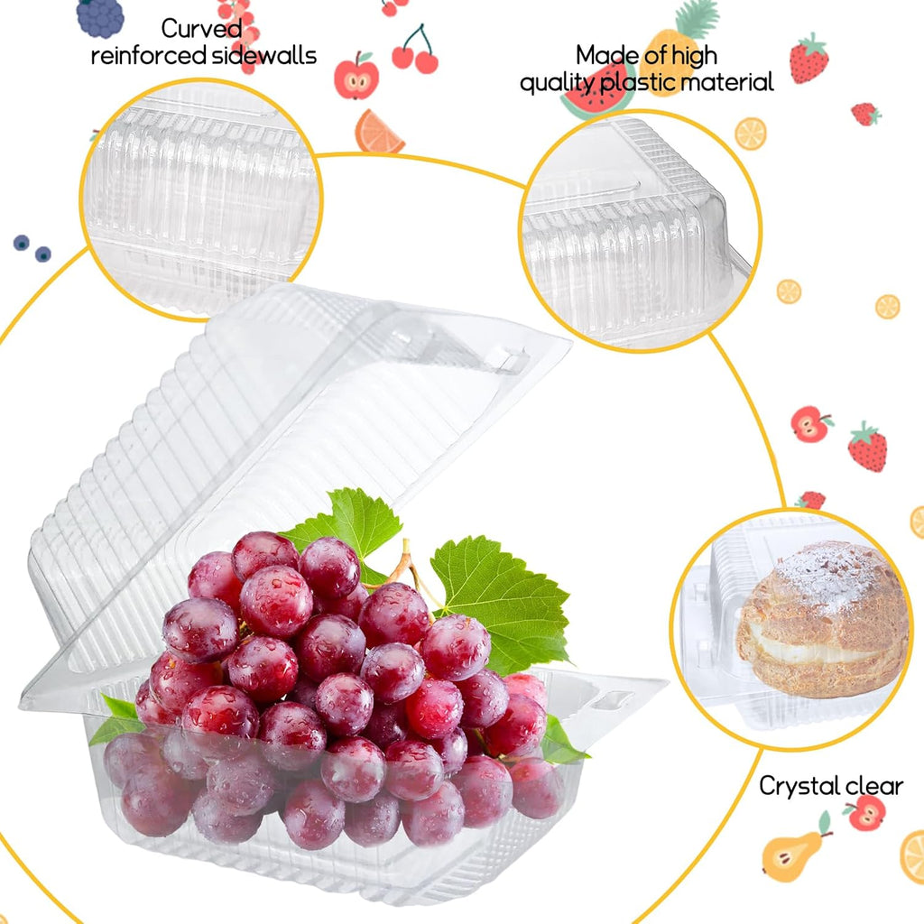 200 Pcs Clear Plastic Take out Containers,Disposable Fancy Hinged Top Square Clamshell Food Boxes,Cake Slice