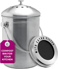 Kitchen Compost Bin for Kicthen Countertops, 1.3 Galllon - Silver | Stainless Steel, Rust- Resistant, Resistant to