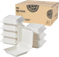 8"x8"x3" Clamshell 1 Compartment 100% Compostable Ecofriendly PFAS Free Unbleached Bagasse Natural White (200/case)