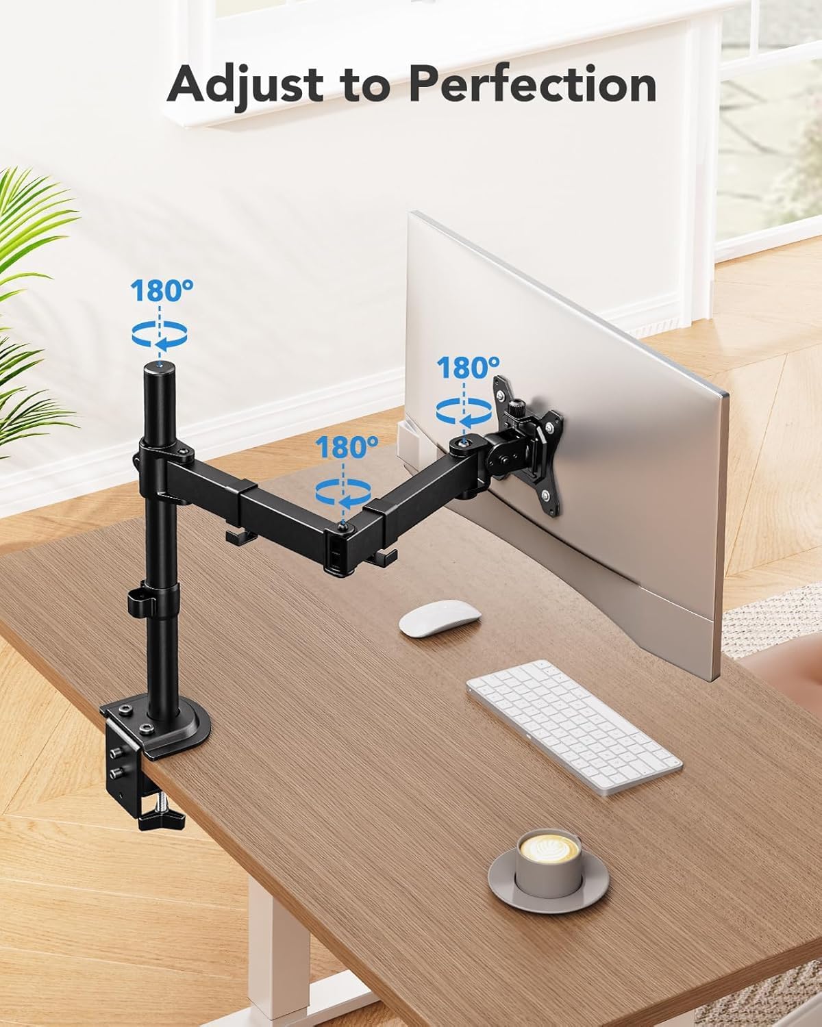 Single Monitor Mount, Monitor Arm for 13”-32” Monitors up to 17.6 lbs, Adjustable Stand with 16” Max Height, Desk