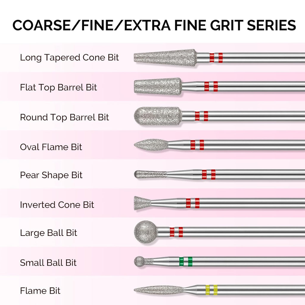20pcs Nail Drill Bits Diamond Cuticle Set Silver | 3/32''for Nail Drill Efile,Two-Way Rotation,Acrylic Nails Poly Gel