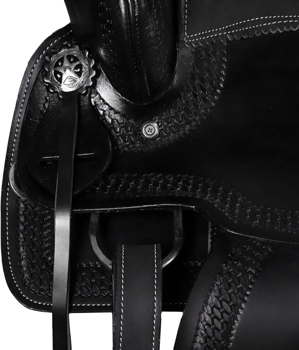 Barrel Brown Western Horse Saddle Set Leather Western Saddle with Headstall Breast Collar Reins Complete Tack Package