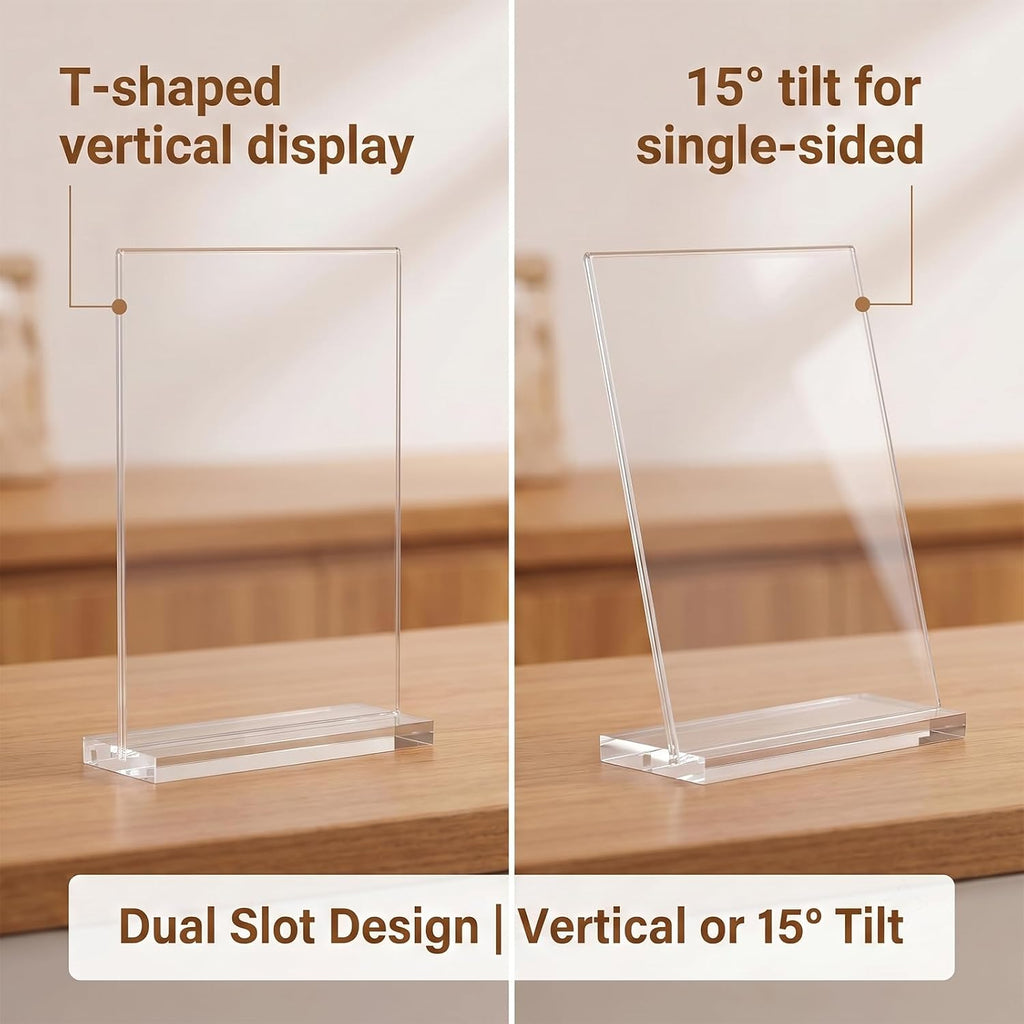 4x6 Acrylic Sign Holder,3Pack | Dual-Slot (Vertical Double-Sided/15° Single-Sided), Double-Sided Protective Film