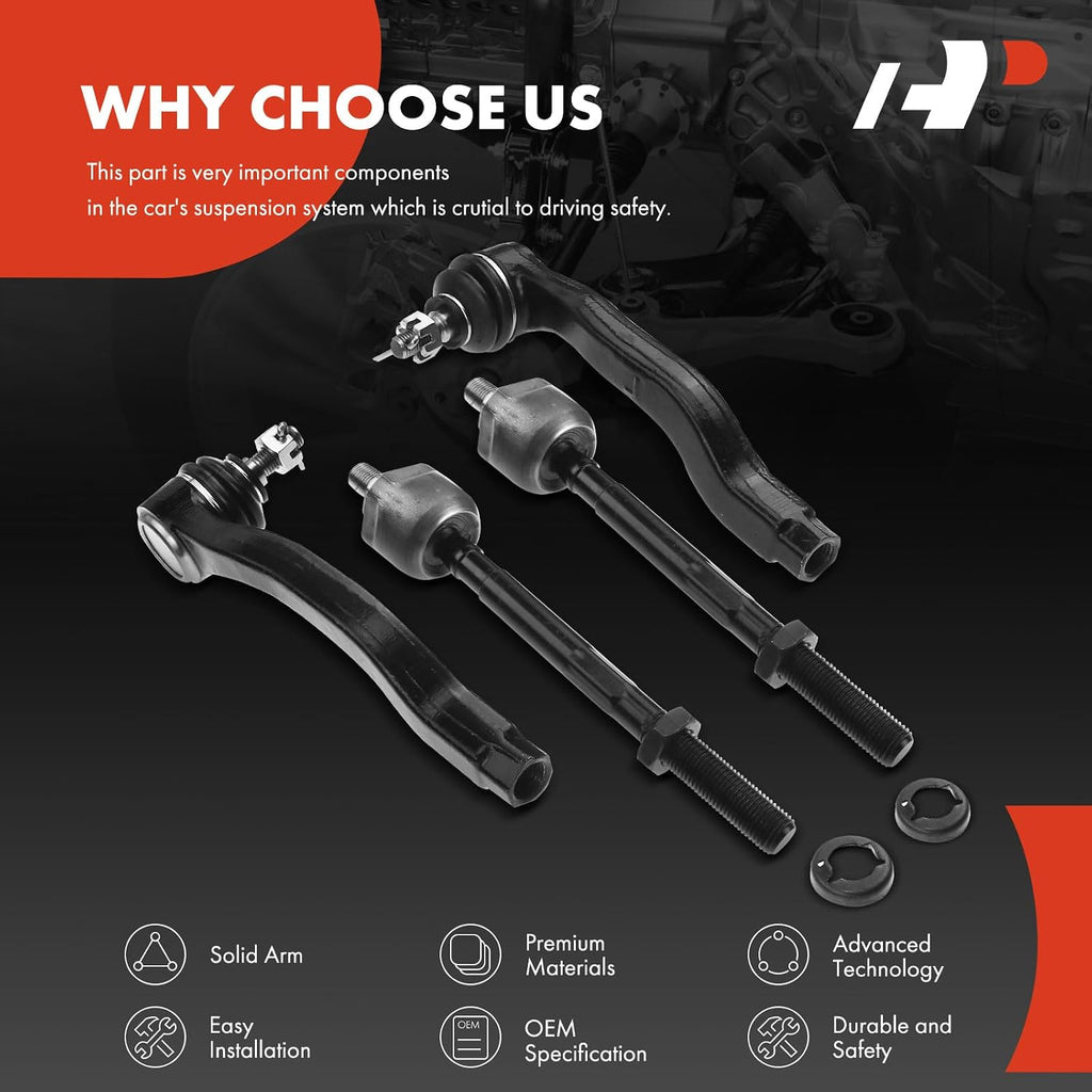 A-Premium Front Inner & Outer Tie Rod End Kit Fix Uneven Tire Wear