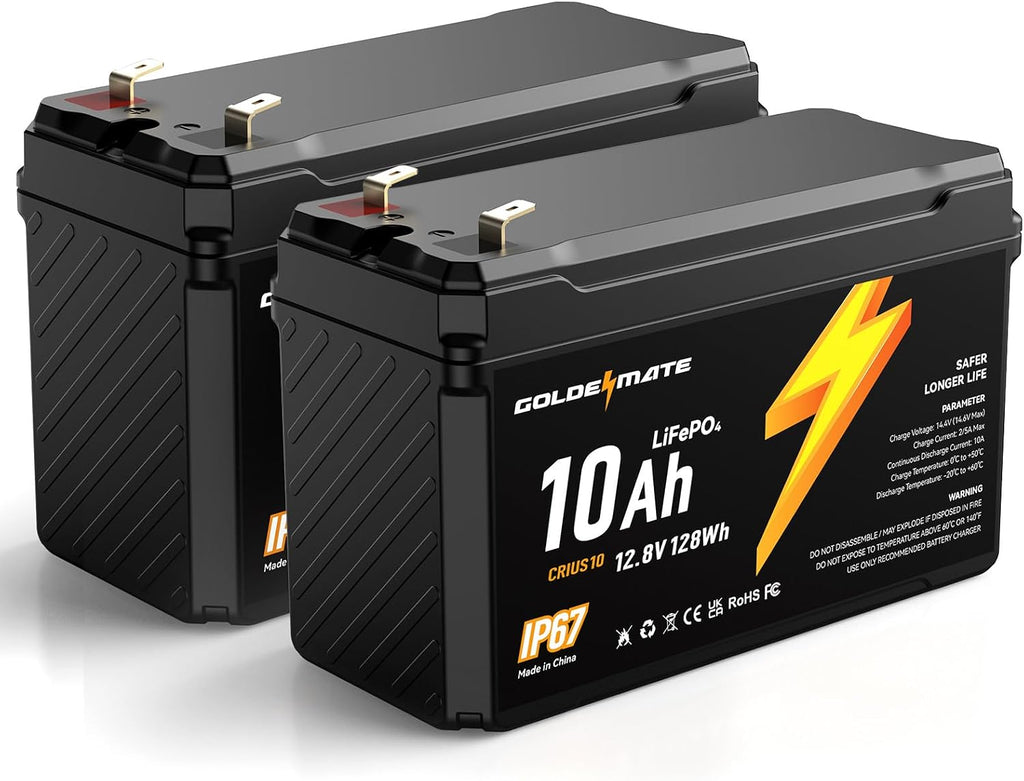12V 10Ah Lithium LiFePO4 Battery(2 Packs), IP67 Waterproof | 5000+Deep Cycles, Lithium Iron Phosphate Battery