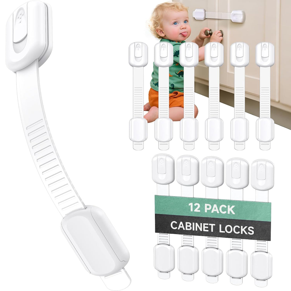 12 Pack Cabinet Locks Baby Proofing Heavy Duty - Child Safety Cabinet Locks for Drawers, Cupboards & Fridge – No
