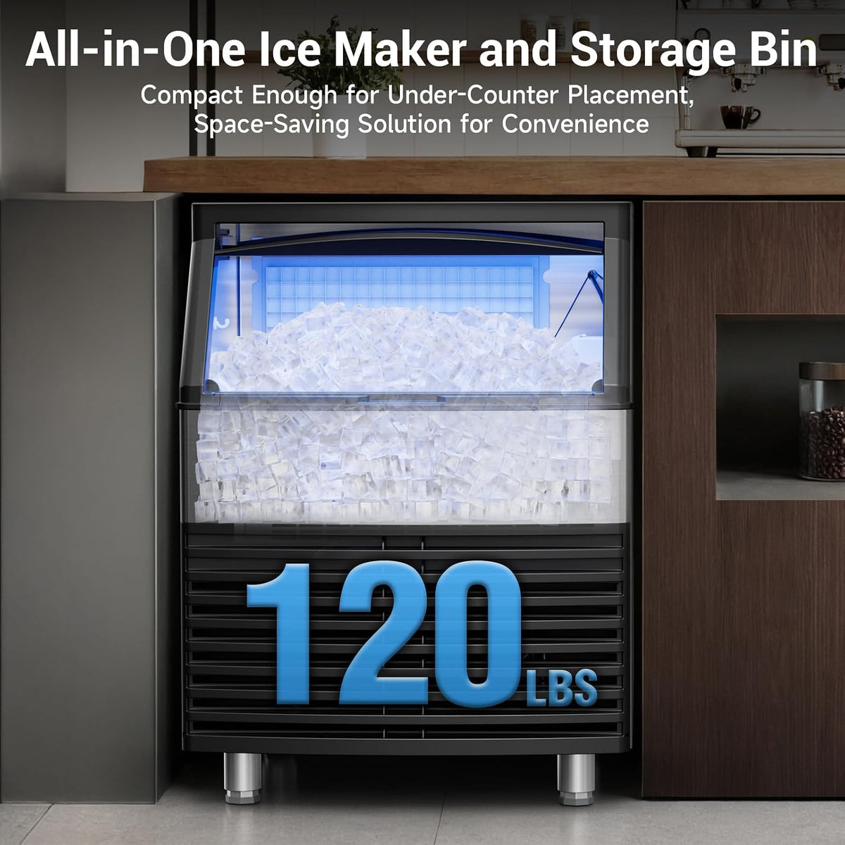 Commercial Ice Maker Machine, 450lbs/24H ice Machine, 120Lbs Storage