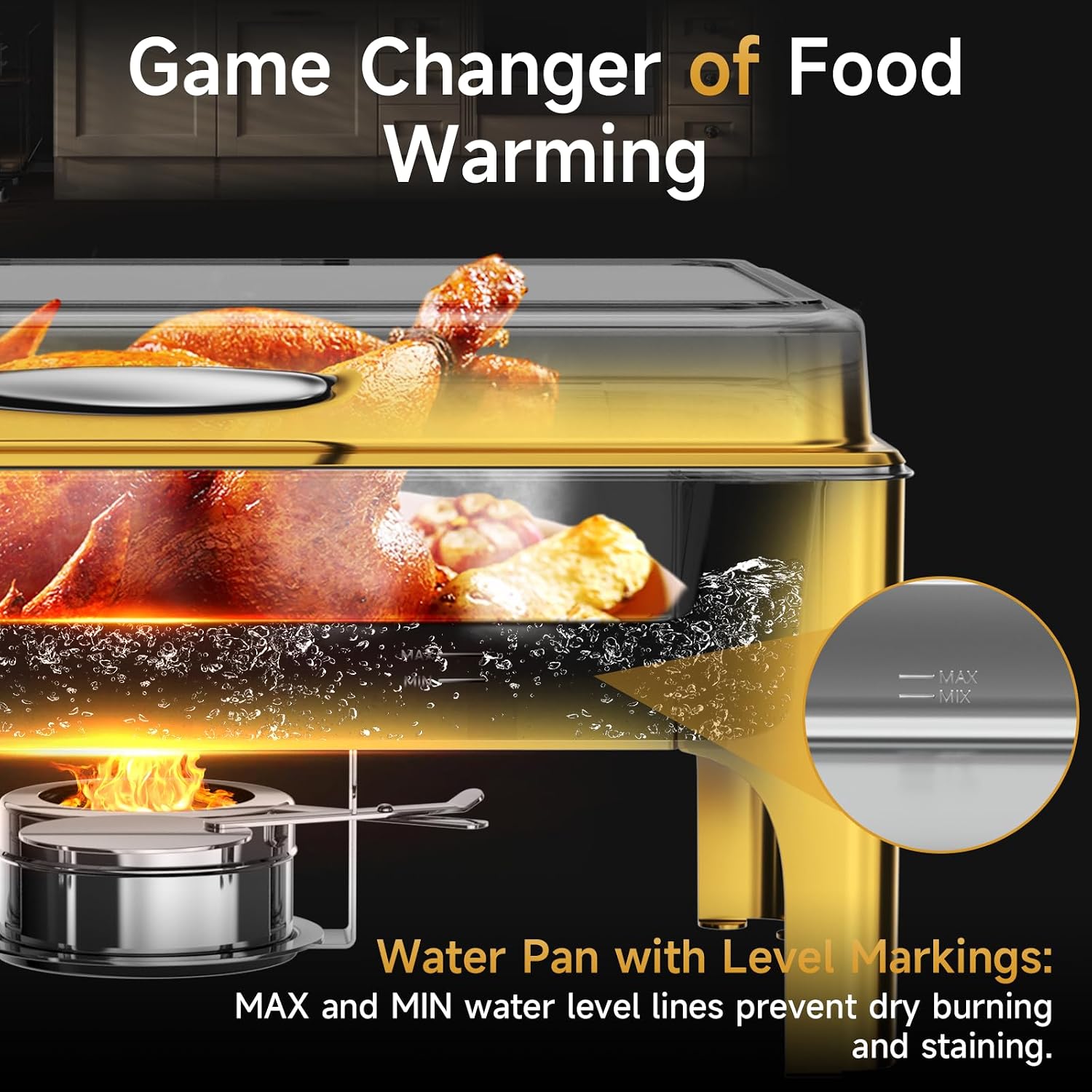 Chafing Dishes for Buffet, 9.5QT Square Stainless Steel Chafing Dish with Transparent Hydraulic Lid, 304 Food Pan