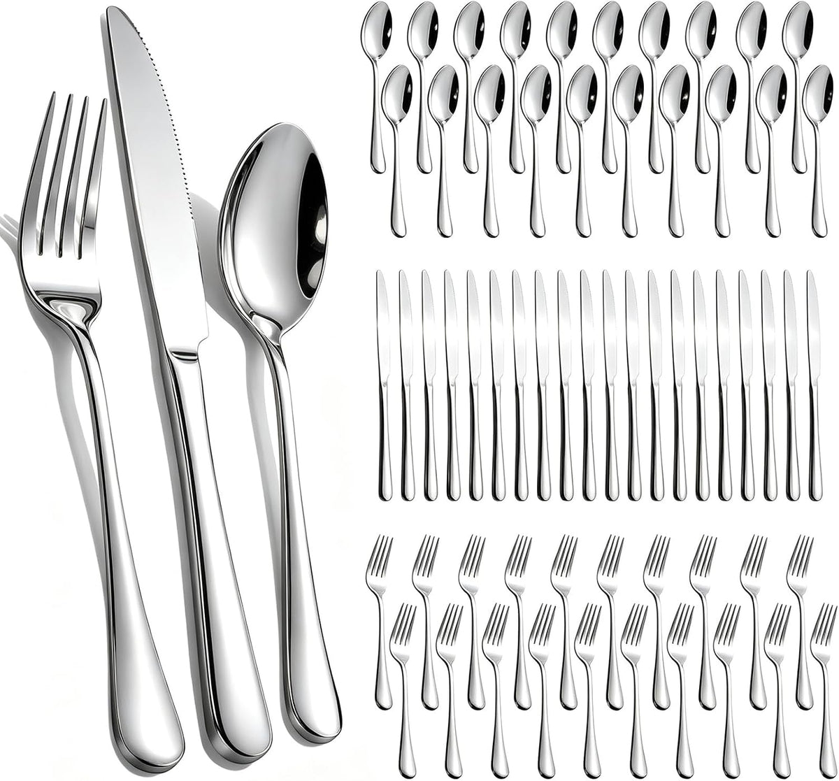 60-Piece Silverware Set for 20 - Stainless Steel Flatware Cutlery Set, Mirror Polished Flatware Set Include Forks