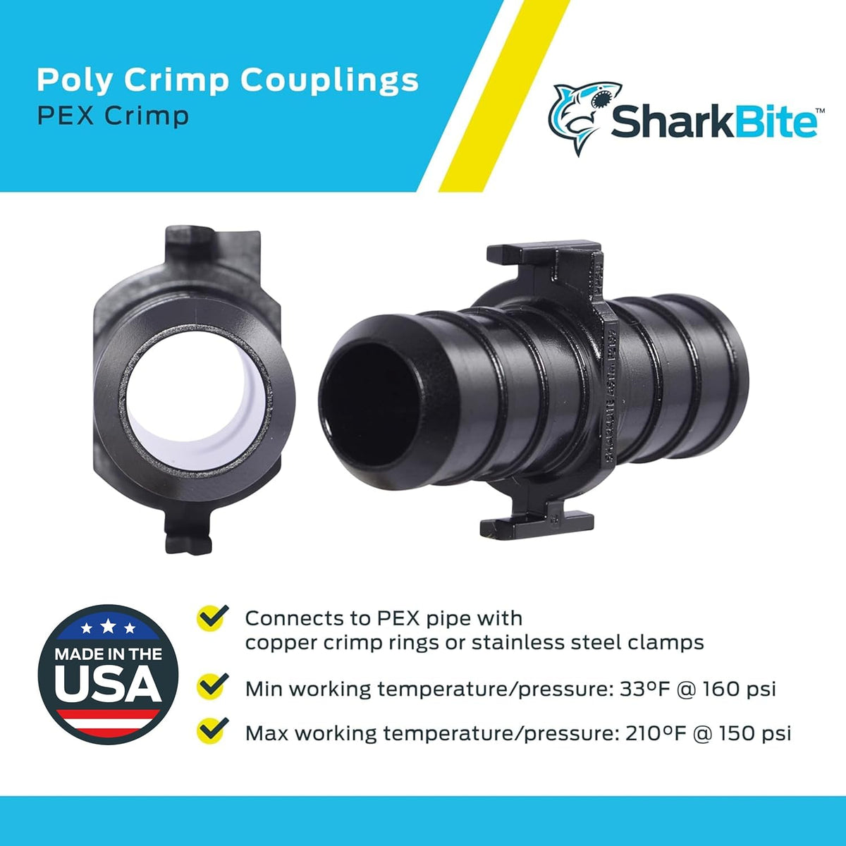 SharkBite 1/2 Inch Poly Crimp Coupling, Pack of 25, PEX Pipe, PE-RT, UP008
