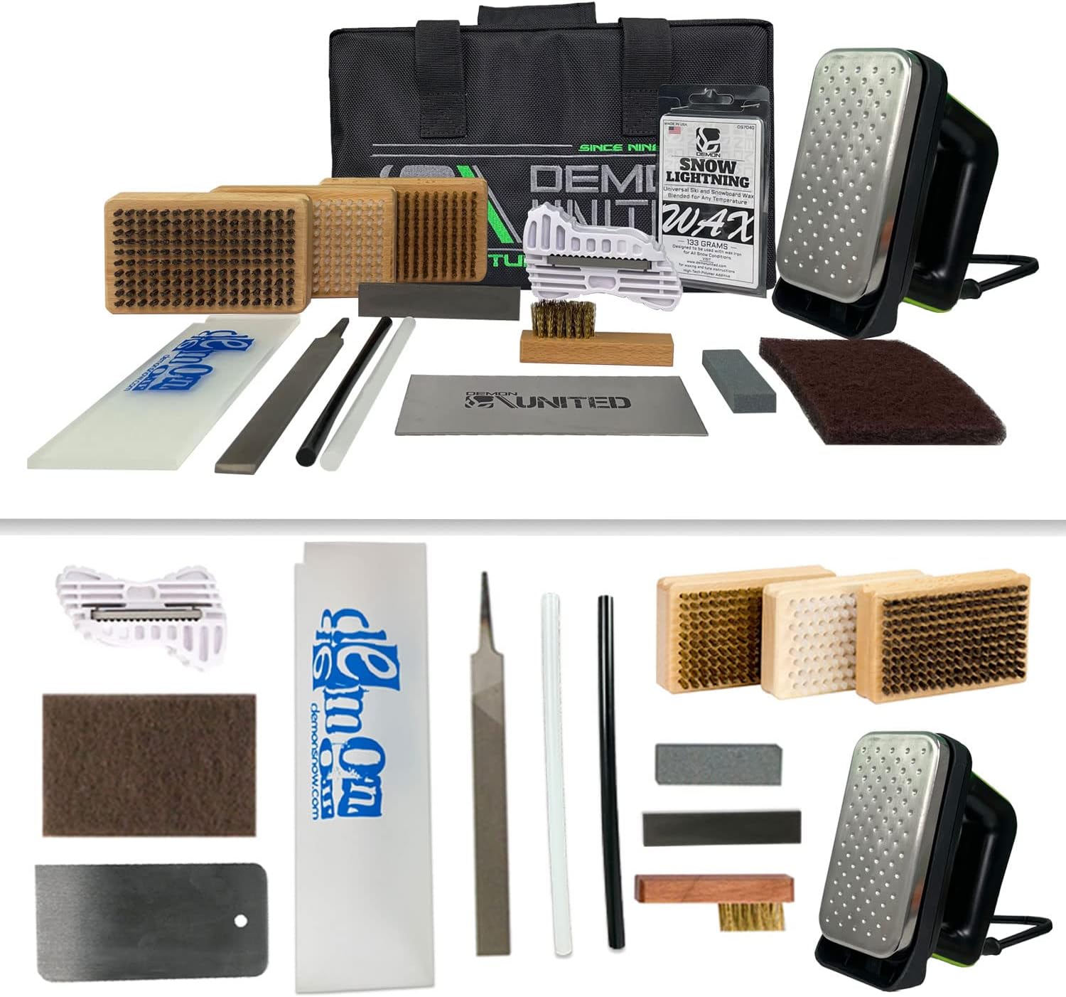 USA Silver Edition Ski & Snowboard Tuning Kit w/All Season Wax, Ski Hot Wax Iron, Edge Tuner, Metal Scraper, & More!