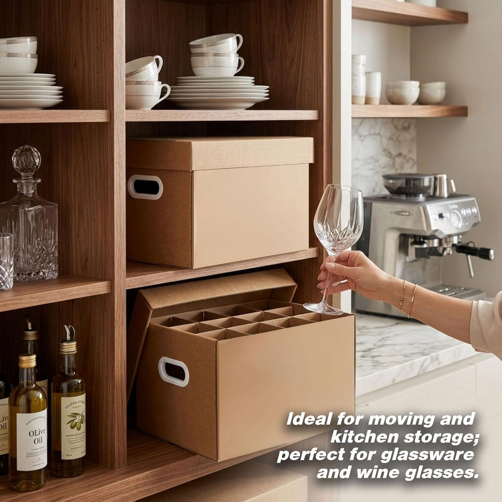 Wine Glass Moving Boxes with Handles & Lids,2 Pack Glass Packing Boxes