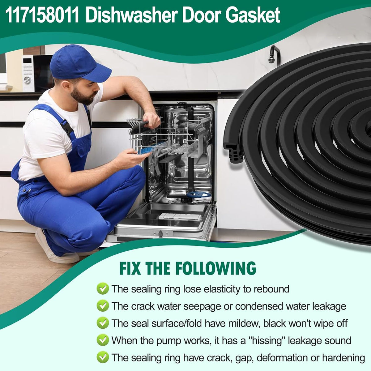 Upgraded 117158011 Dishwasher Tub Gasket Door Seal Replacement Compatible with Frigidaire, Electrolux Dishwasher Door Gasket Seal 3276230 AP5805516 EAP9492299 PS9492299 Dishwasher Tub Seal