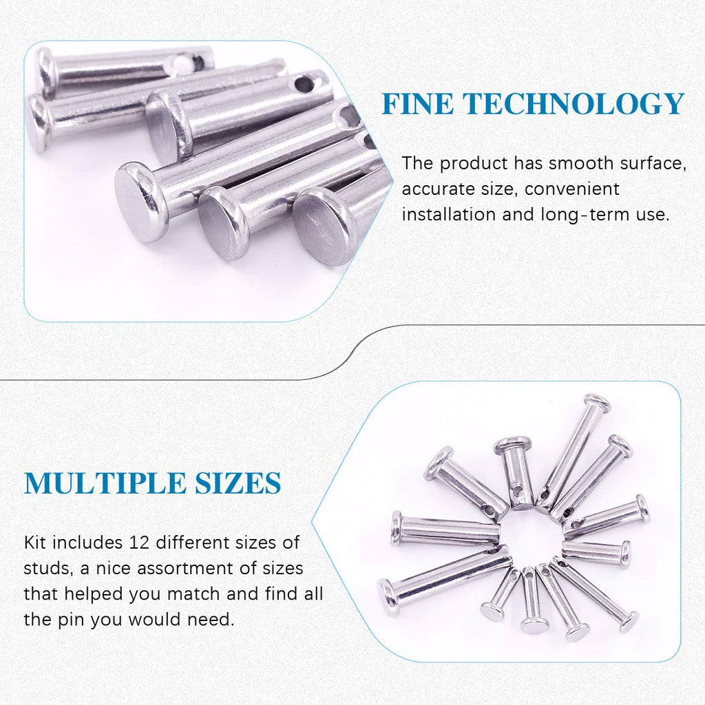 Glarks 64Pcs 12 Sizes 304 Stainless Steel Flat Head Single Hole Clevis Pins Assortment Kit
