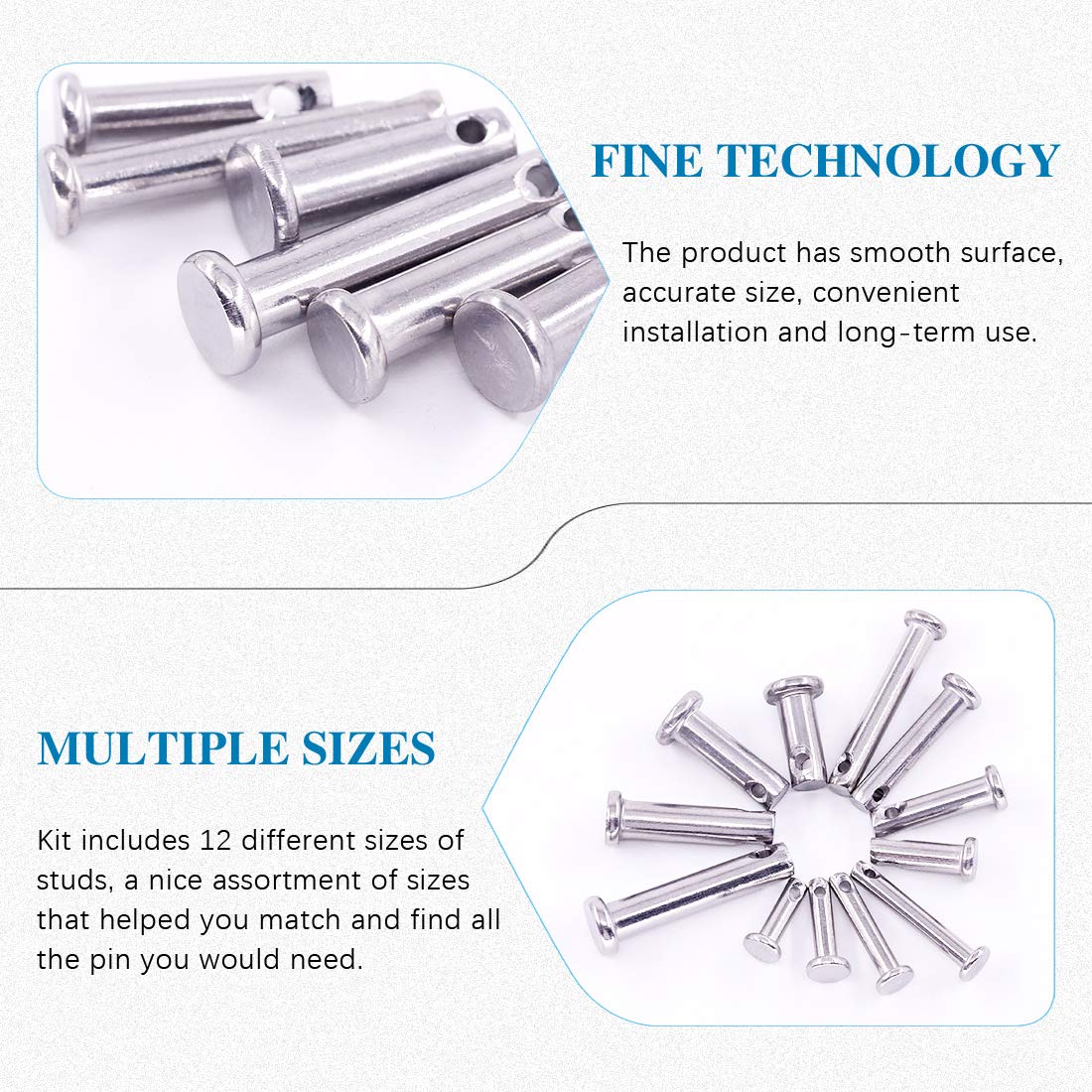 Glarks 64Pcs 12 Sizes 304 Stainless Steel Flat Head Single Hole Clevis Pins Assortment Kit