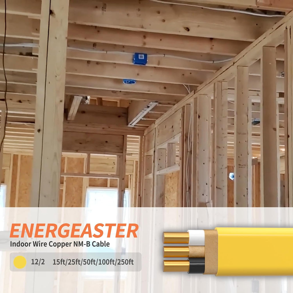 Solid Indoor 12/2 W/G NMB Cable 50ft, Electrical Wire, Yellow | 50FT NMB Cable 12 Gauge Wire 2 Conductors 600V Bare