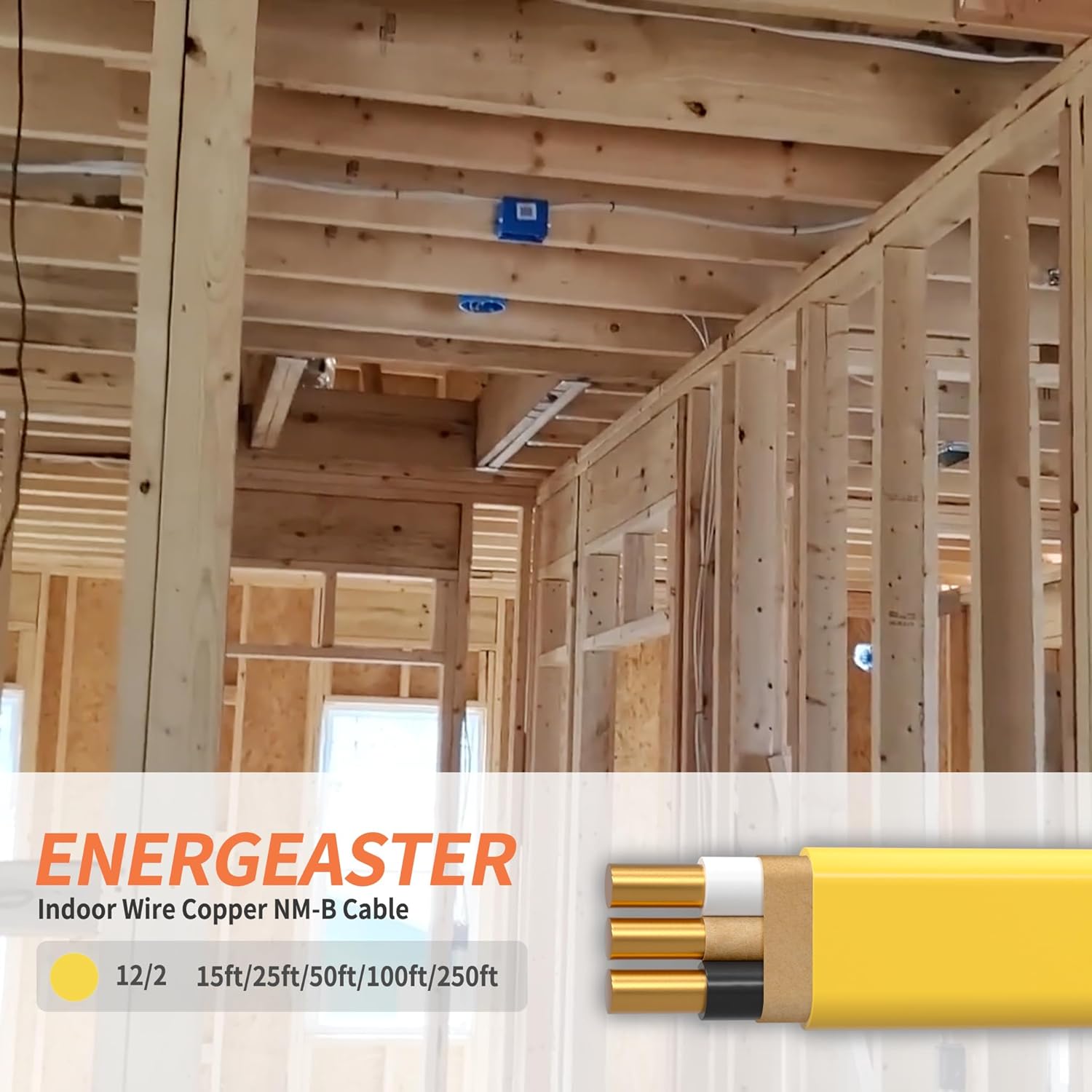 Solid Indoor 12/2 W/G NMB Cable 50ft, Electrical Wire, Yellow | 50FT NMB Cable 12 Gauge Wire 2 Conductors 600V Bare