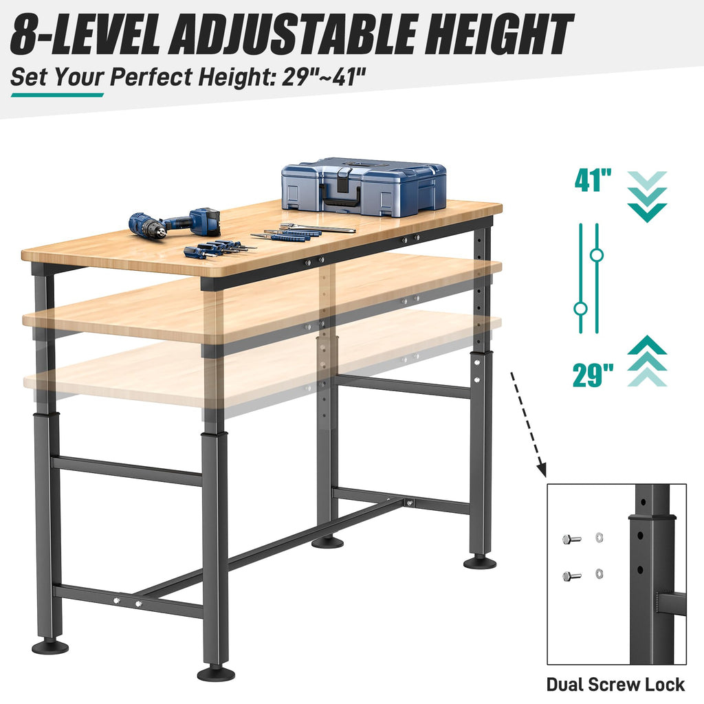 Workbench for Garage, Adjustable Height Work Table
