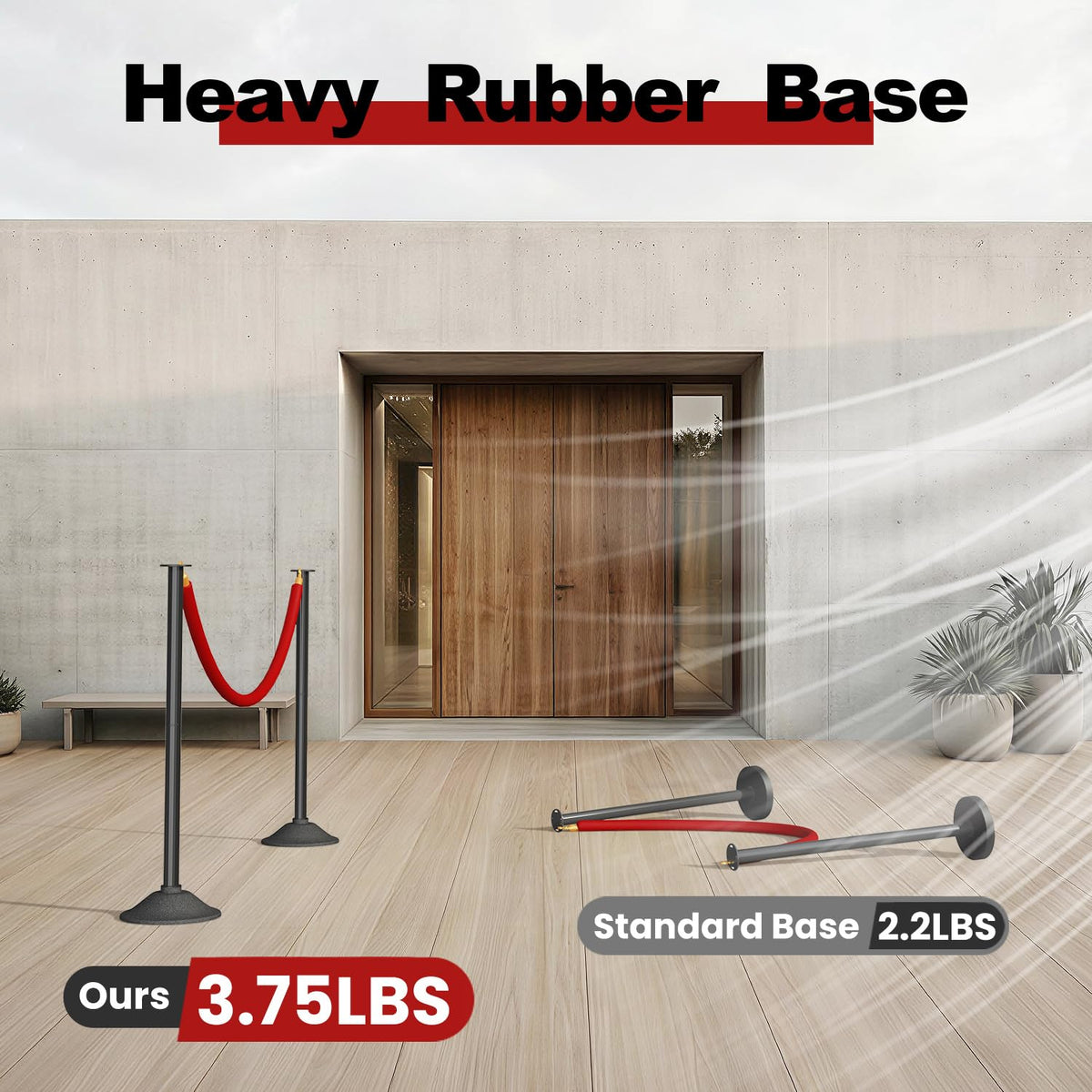 Stanchions Post with Red Velvet Ropes, Weighted Base, 34", 2 PCS