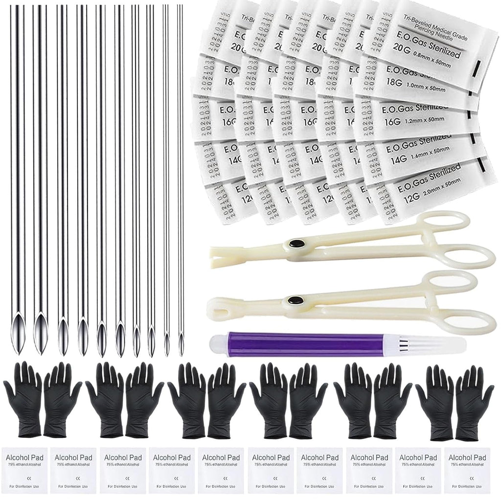 Piercing Kit 44pcs - Usiriy Piercing Needle Kit with 20G 18G 16G 14G 12G