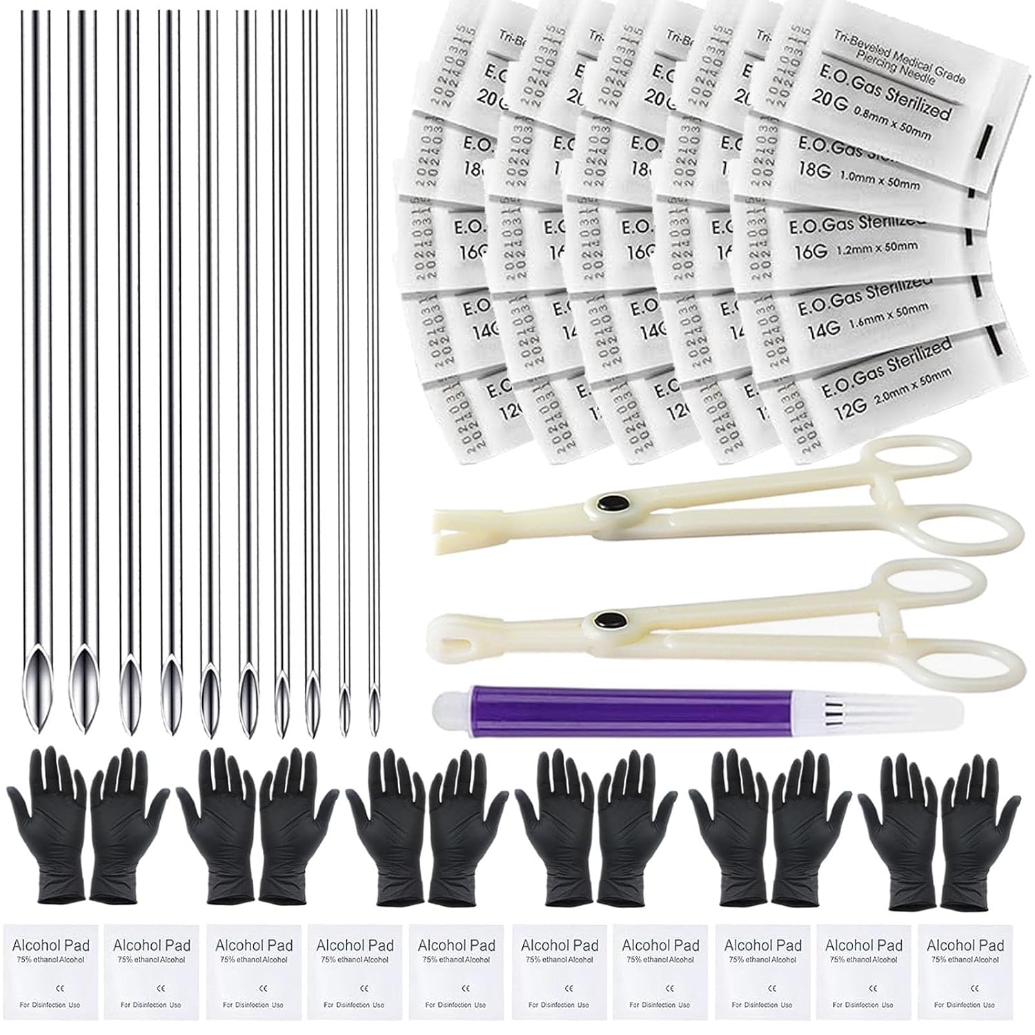 Piercing Kit 44pcs - Usiriy Piercing Needle Kit with 20G 18G 16G 14G 12G