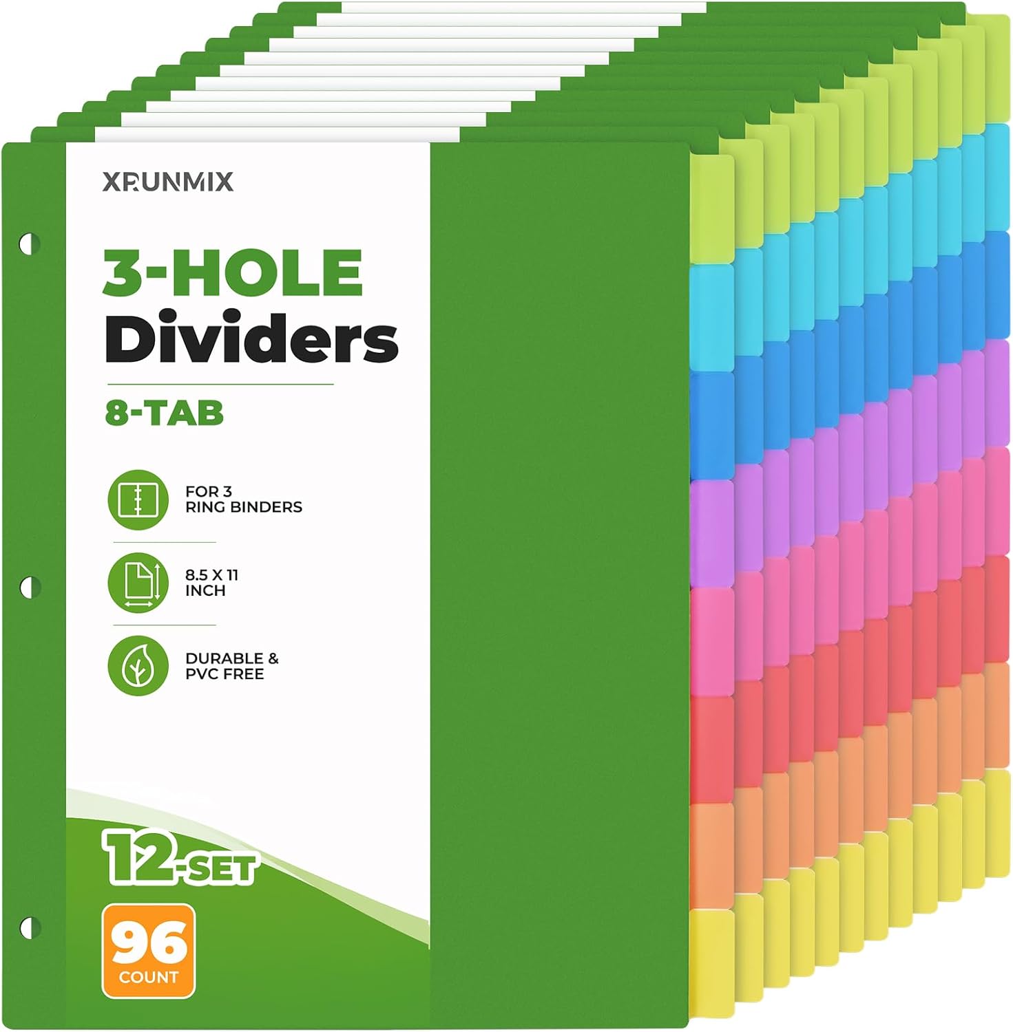 8-Tab Binder Dividers, Plastic (PVC Free) Dividers for 3 Ring Binder, Letter Size, 3-Hole Punched Index Dividers for
