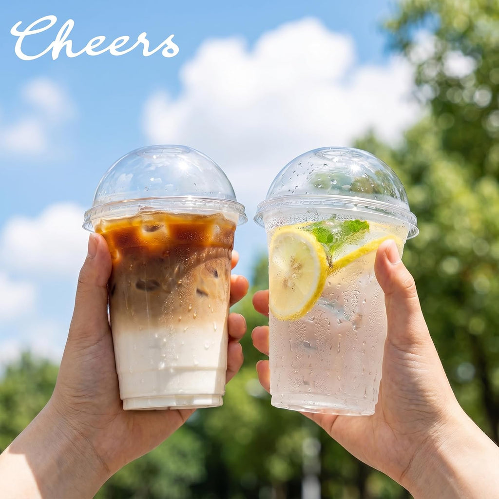 200 Pack 16oz Clear Plastic Cups with Dome Lids